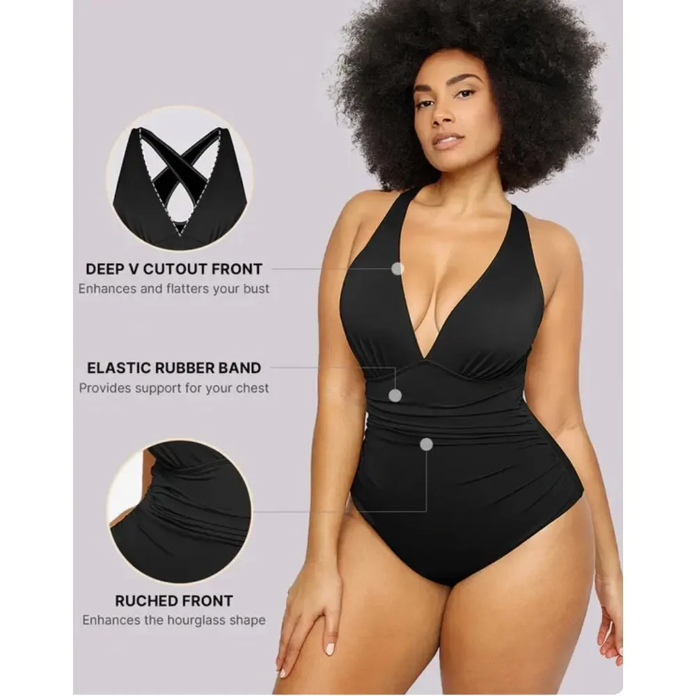 NWOT ShapeLLX Smart Sculpt™ Plunge Cutout Swimsuit Sz XL